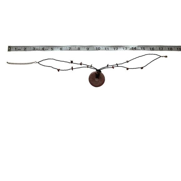 Rhodochrosite Necklace Purple Natural Stone Donut Pendant Black Beaded Chain - Picture 6 of 10